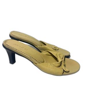 Markon Kitten Heels Size 9 Yellow Green Peep Toe Bow Detail Girly 90s Y2K Shoe